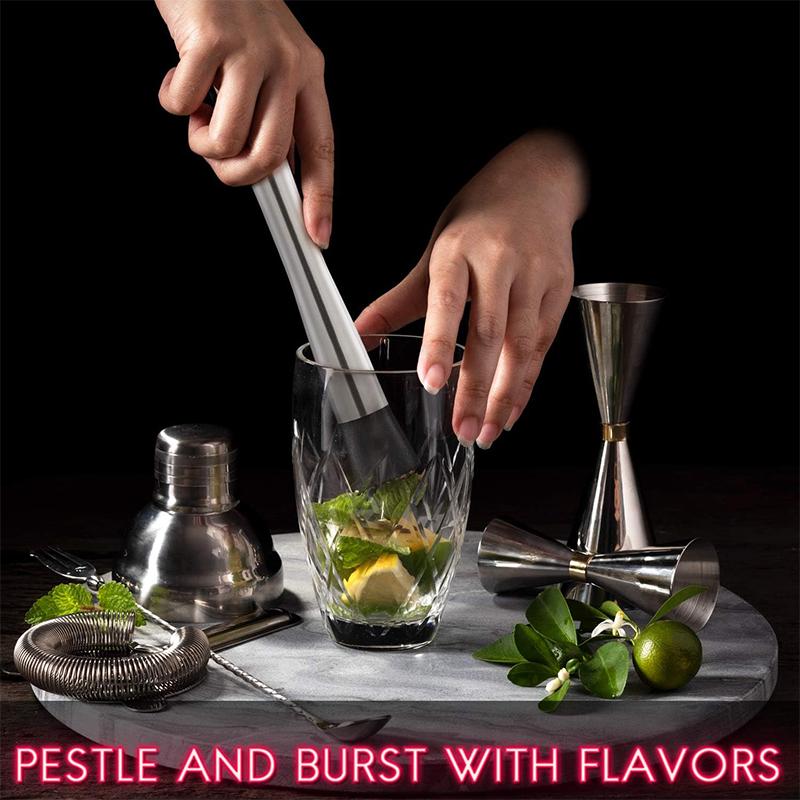 2Pcs Muddler for Cocktails Stainless Steel Cocktails Muddlers Pestle with Stirring Spoon Bartender Cocktail Shaker Bar Tool Set