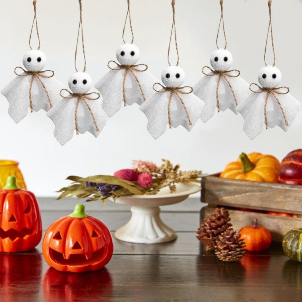 6Pcs creative Halloween Hanging Ornaments White Ghosts DIY Halloween Cloth Ghosts 3 Inch Lightweight Hanging Ghost Pendant