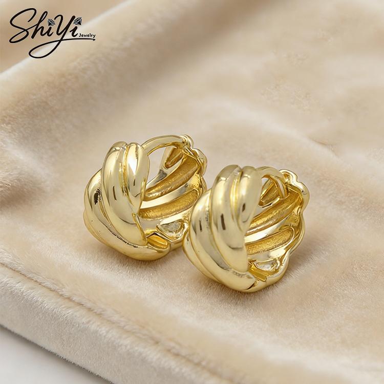 Минималистичные серьги-кольца из меди с покрытием 14K золотом, витые, текстурированные, массивные, хугги, для женщин, на каждый день, подарок на вечеринку, модные, геометрические