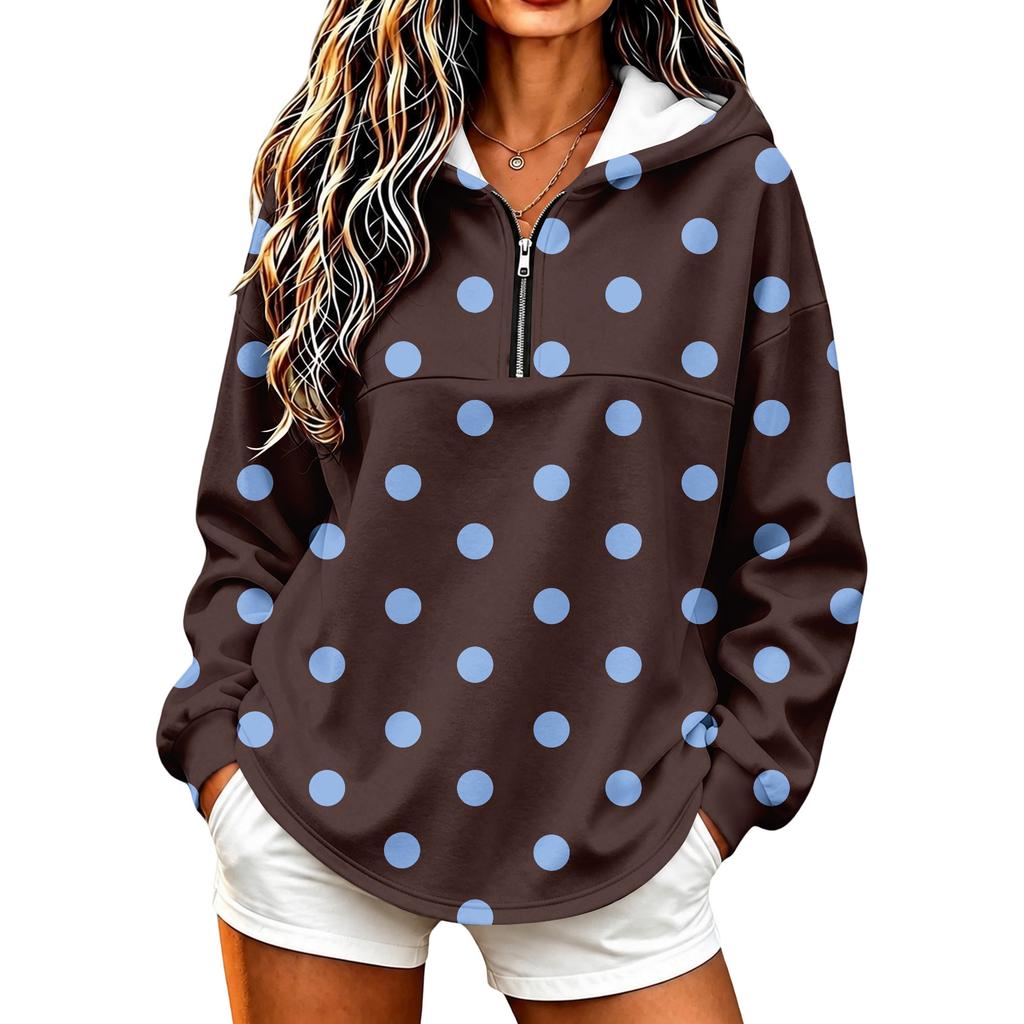 Women's Lightweight Hoodie Polka Dot Print Pullover Sweatshirt No Pockets for Casual Wear