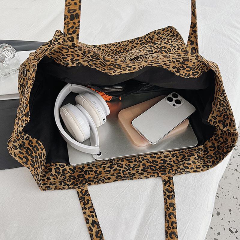 Yogodlns Женские холщовые винтажные сумки через плечо с леопардовым принтом, большой емкости, для отдыха, шопинга, поездок на работу, сумка-тоут