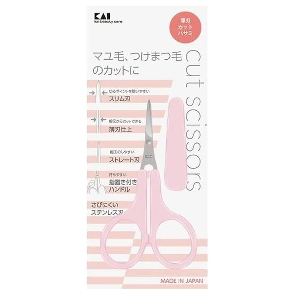 KAI Cutting Scissors with Slim for Eyebrows and Unwanted Hair Thin-Blade Cap, Blade, Pink, (KQ3104)