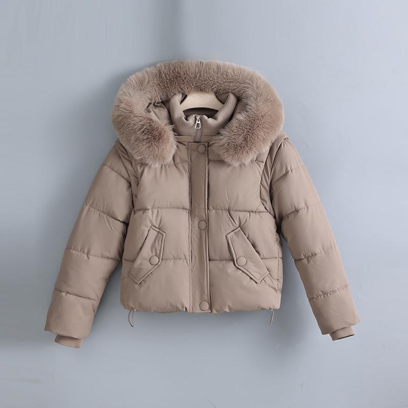 Short big fur collar hooded short autumn and winter new down cotton-padded clothes fashionable detachable sleeves thickened warm cotton-padded jacket