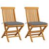 VidaXL Garden Chairs with Gray Cushions 2 Pcs Solid Teak Wood