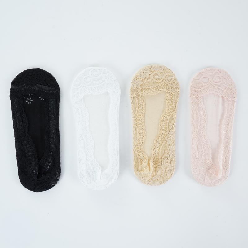 5 Pairs Women's Boat Socks Summer Breathable Comfortable Lace Invisible Socks Thin Silicone Non-Slip Boat Socks Low Socks