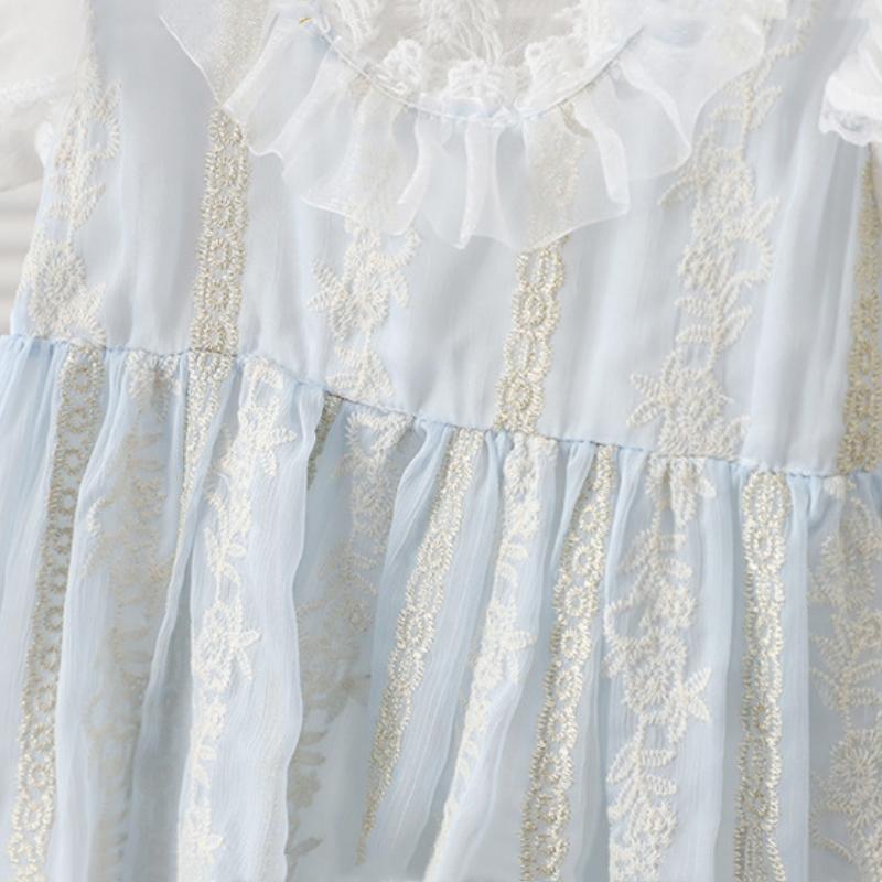 Детское платье в корейском стиле для маленьких девочек, кружевная одежда для детей, платье с короткими рукавами для девочек, летнее платье принцессы для маленьких девочек