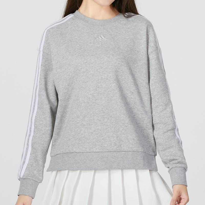 Adidas С принтом логотипа, минималистичный спортивный пуловер в полоску с круглым вырезом, женские топы, серый HM7079