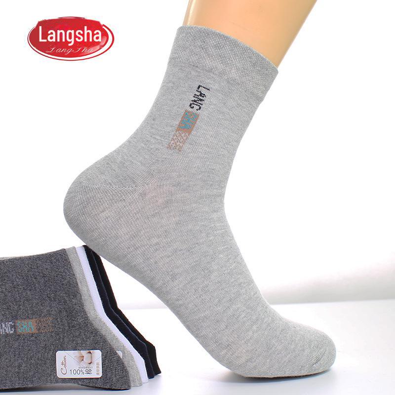 Мужские короткие носки Langsha из чистого хлопка с дезодорирующим эффектом — одна пара, в индивидуальной упаковке, для осени и зимы.