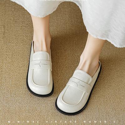 Маленькие кожаные туфли женские весенние и осенние одинарные туфли a footstroke Baotou полутапочки внешняя одежда ретро сандалии тапочки