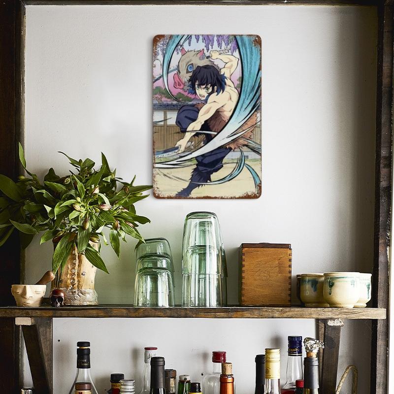 Classic Pop Anime Demon Slayer Kyojuro Rengoku Art Poster Metal Tin Sign Plaque Wall Plates for Living Room Modern Home Decor