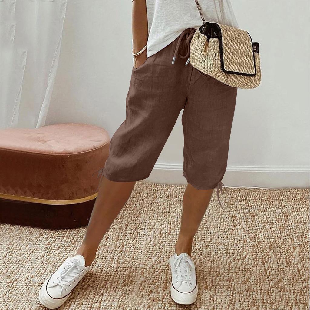 Женские повседневные брюки с эластичным шнурком и карманами, повседневные брюки с пятью брюками на шнуровке