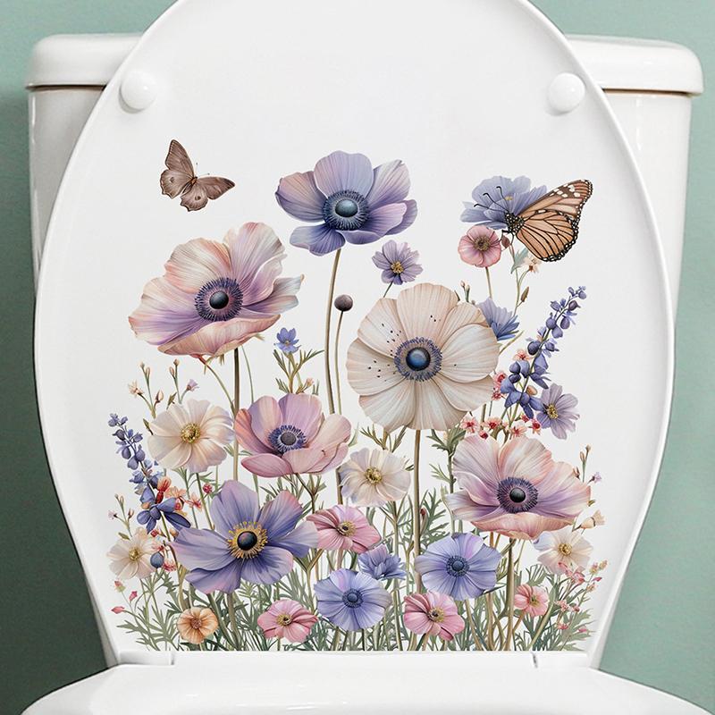 Забавные наклейки на туалет с изображением бабочек и цветов, водонепроницаемые самоклеящиеся декоративные наклейки для крышки унитаза, холодильника, украшения дома