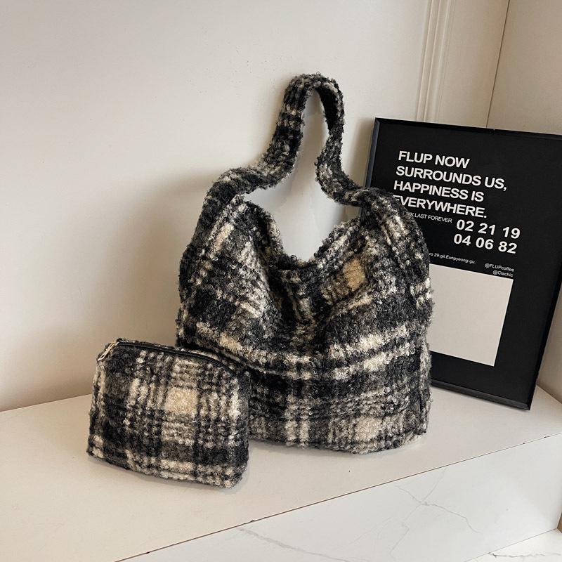 Новая модная осенне-зимняя корейская однотонная мохнатая сумка-тоут большой емкости