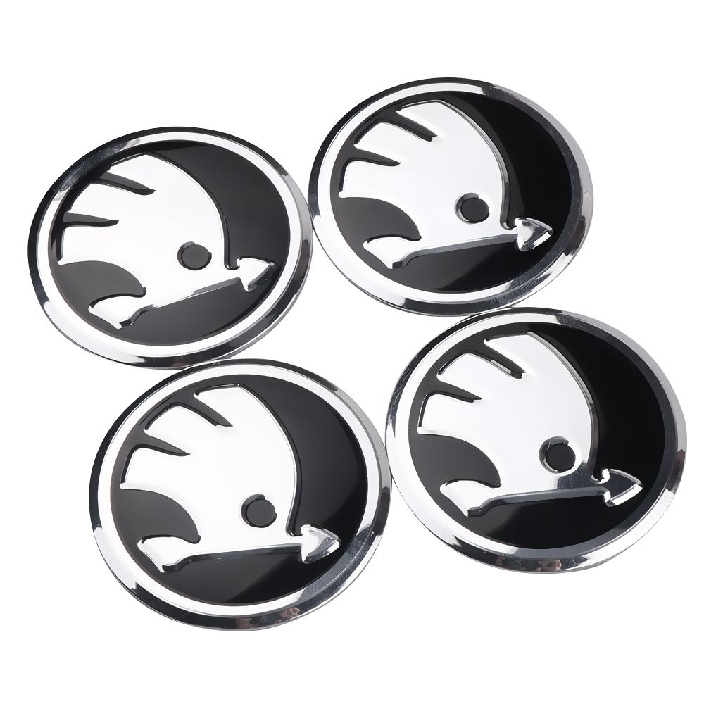 AAAAQ1 4Pcs Car Emblem Wheel Hub Center Cap Stickers Center Cover For Skoda Kodiaq Octavia Fabia Karoq Enyaq Kamiq Superb Scala Rapid 3