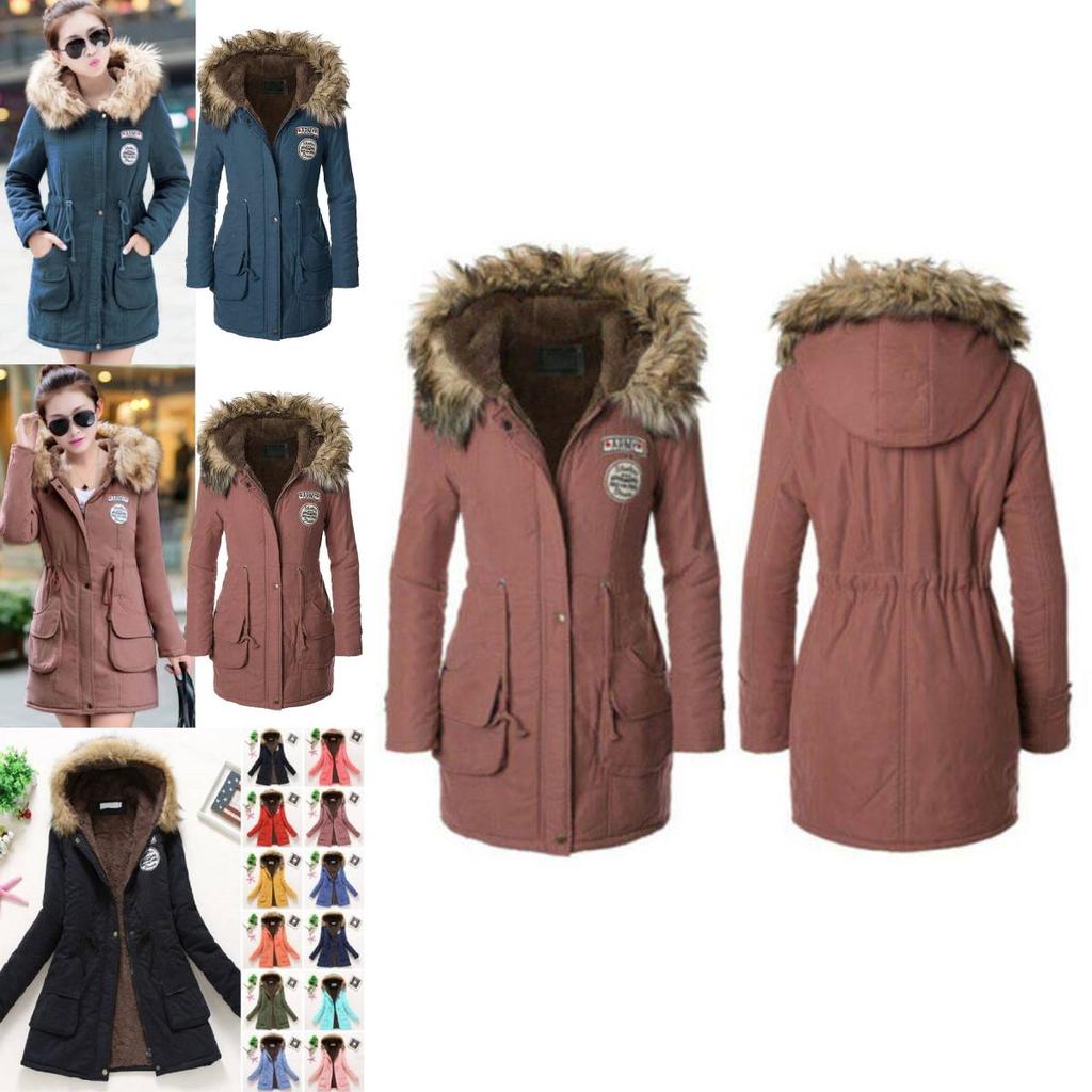New Women's Warm Cotton Jacket With Fur Collar Hooded Parka For Winter