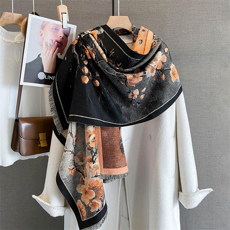 Luxury Brand Cashmere Women Floral Scarf Winter Warm Shawl and Wrap Bandana Pashmina Female Foulard Square Thick Blanket Poncho