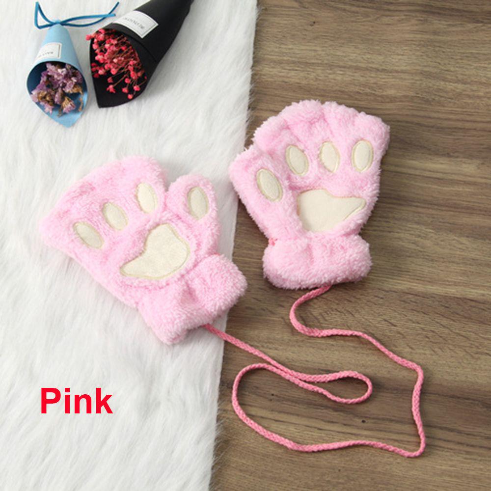 14Colors Girl Winter Warm Fluffy Plush Gloves Fingerless Bear Cat Paw