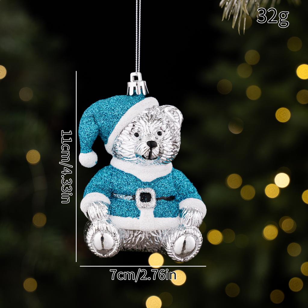 Christmas Bear Ornaments Glitter Electroplated Bear Santa Claus Outfit Xmas Tree Hanging Pendants Home Holiday Party Decor Gift