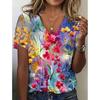 Fashion Women'S T-Shirt 3d Flowers Print Clothing V-Neck Short Sleeve Tops Summer Harajuku Ladies Pullover Oversized Female Tees