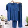 Men's Ice Silk Modal Pajama Set, Short Sleeve & Long Pants, Plus Size, Spring/Summer Casual Home Wear