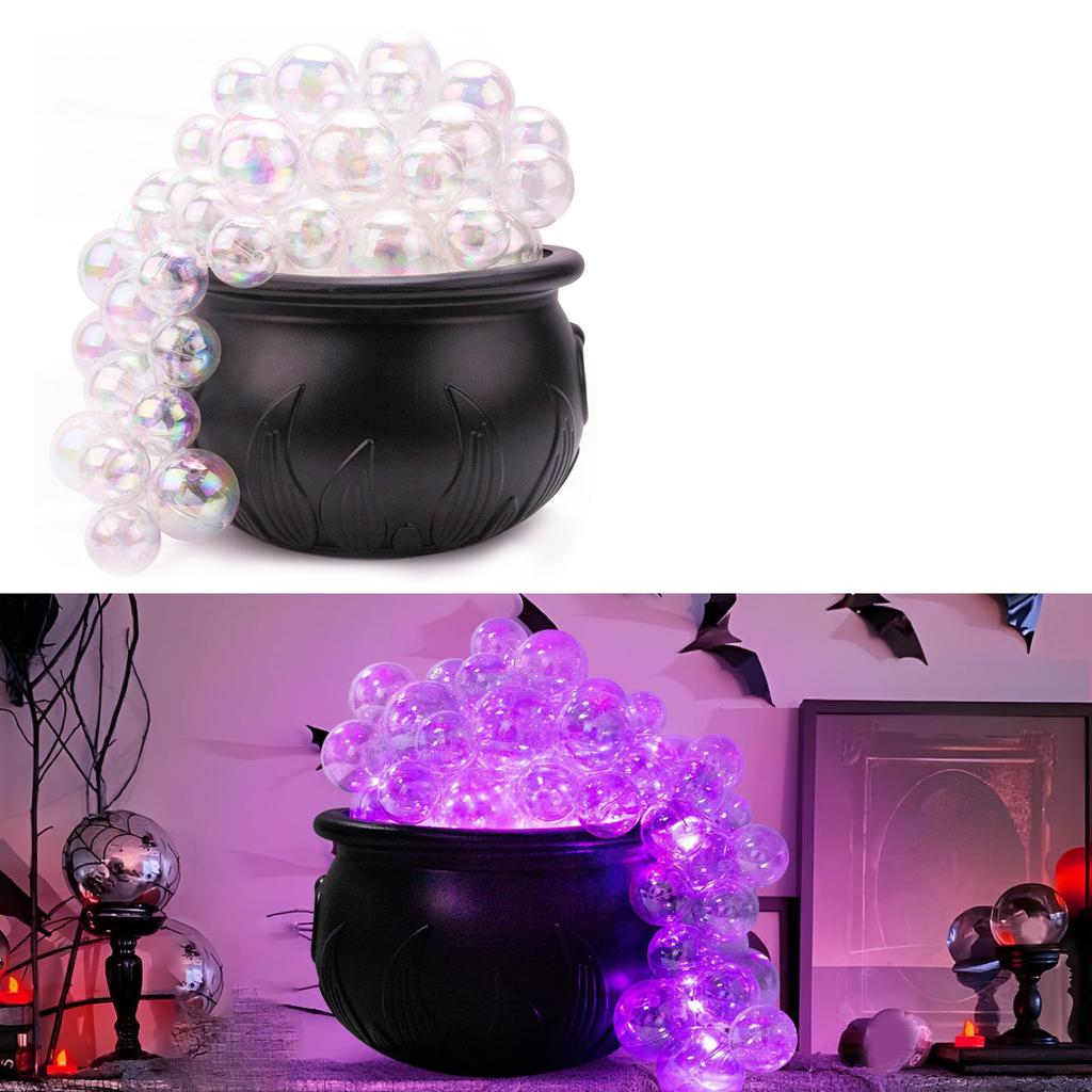 Bubbling Cauldron with Violet Light Black Witches Bubbling Cauldron for Storing Candy Desktop Decoration Ornament
