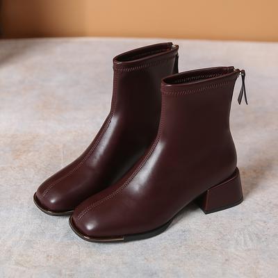 Мода 2024 Весна и осень Новые модные простые кожаные ботинки с круглой головкой на молнии Универсальные удобные модные ботинки Naked Boots для женщин