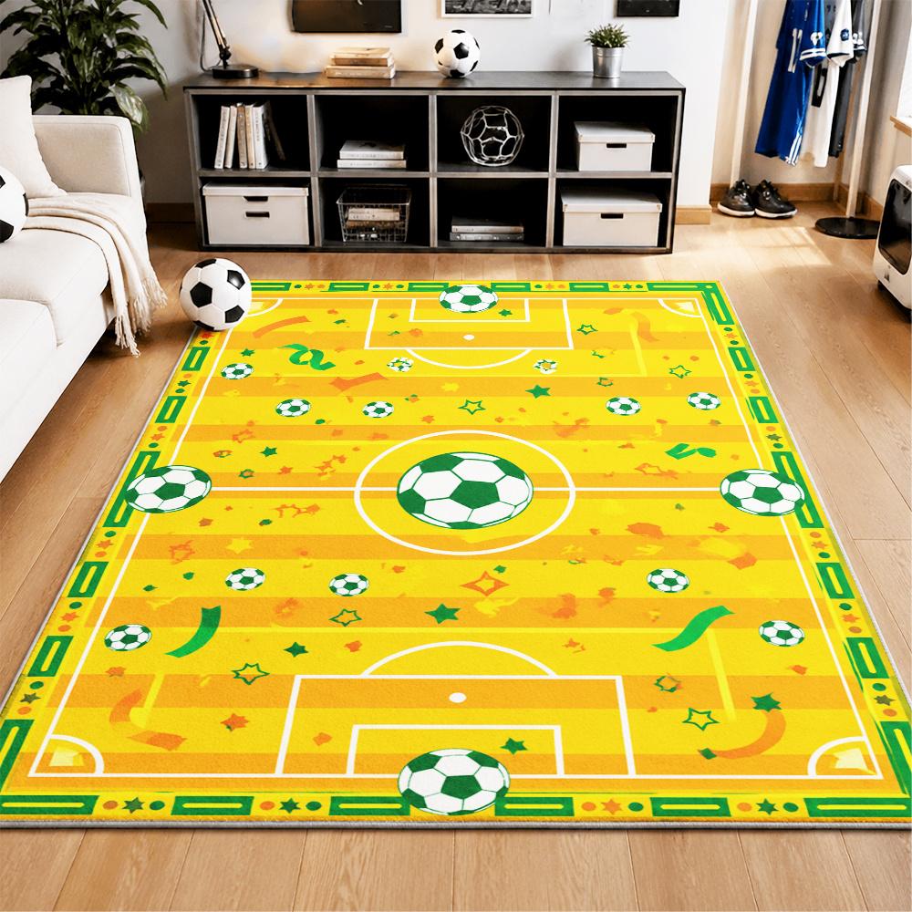 Soccer Field Area Rug Football Game Star Print Non‑Slip Washable Soft Carpet Kids Playroom Bedroom Living Room Home Decor