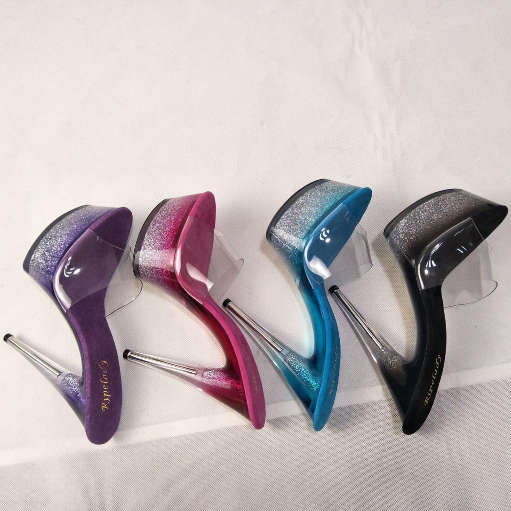 Женские танцевальные тапочки с кристаллами, сандалии 15 см с градиентом, модель для подиума, на высоком каблуке, сценическая обувь для танцев на пилоне, для ночного клуба, танцевальная обувь YKC