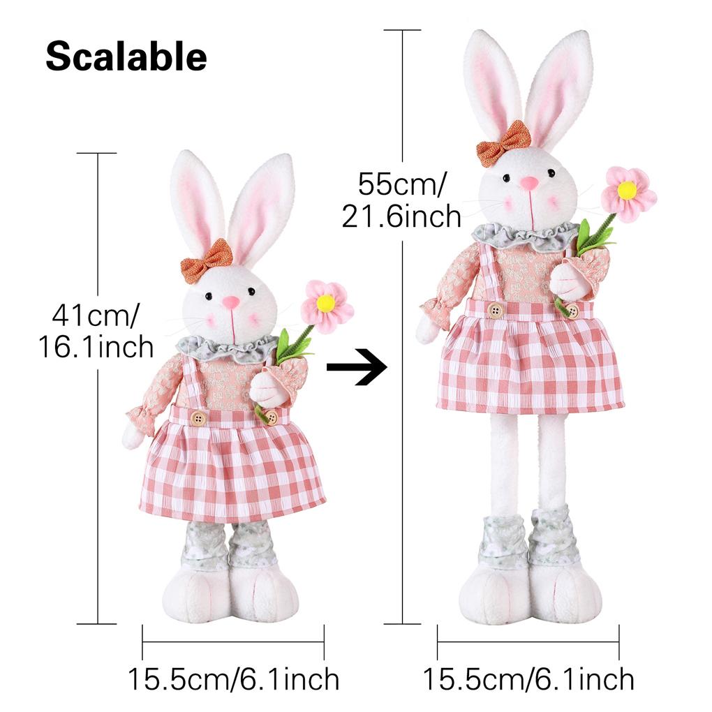 Standing Telescopic Rabbit Doll Easter Theme Party Supplies Home Decoration Ornaments Dwarf Doll