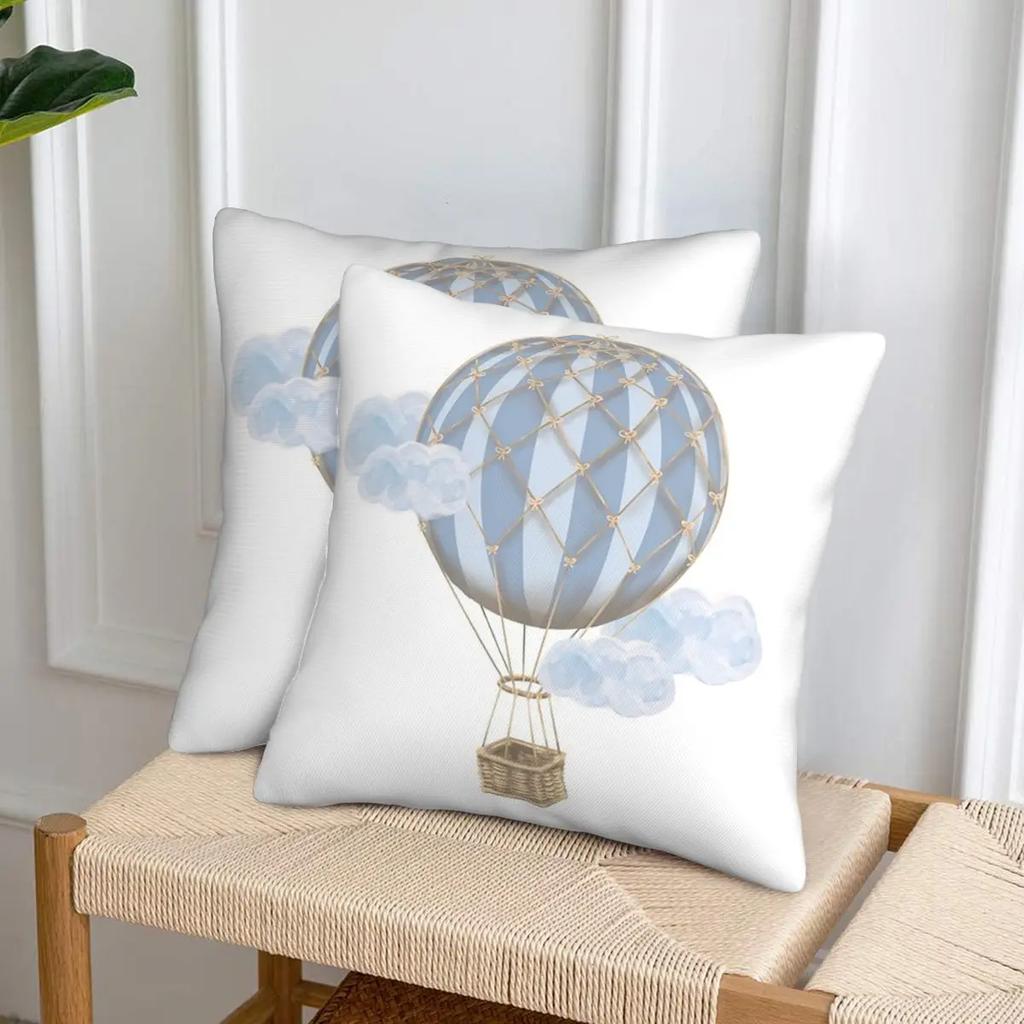 Blue Vintage Hot Air Balloon 2 Pcs Square Pillowcase Pillow Cover Cushion Throw Pillow For Home Living Room
