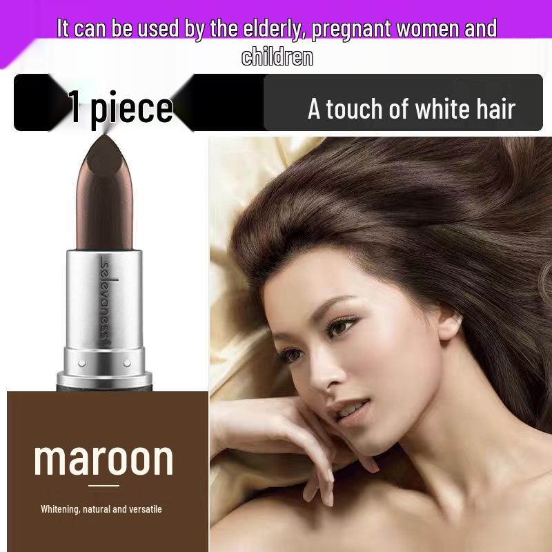 Временная краска для волос в стике: Мгновенный консилер для седых волос, каштаново-коричневый/черный, в виде помады