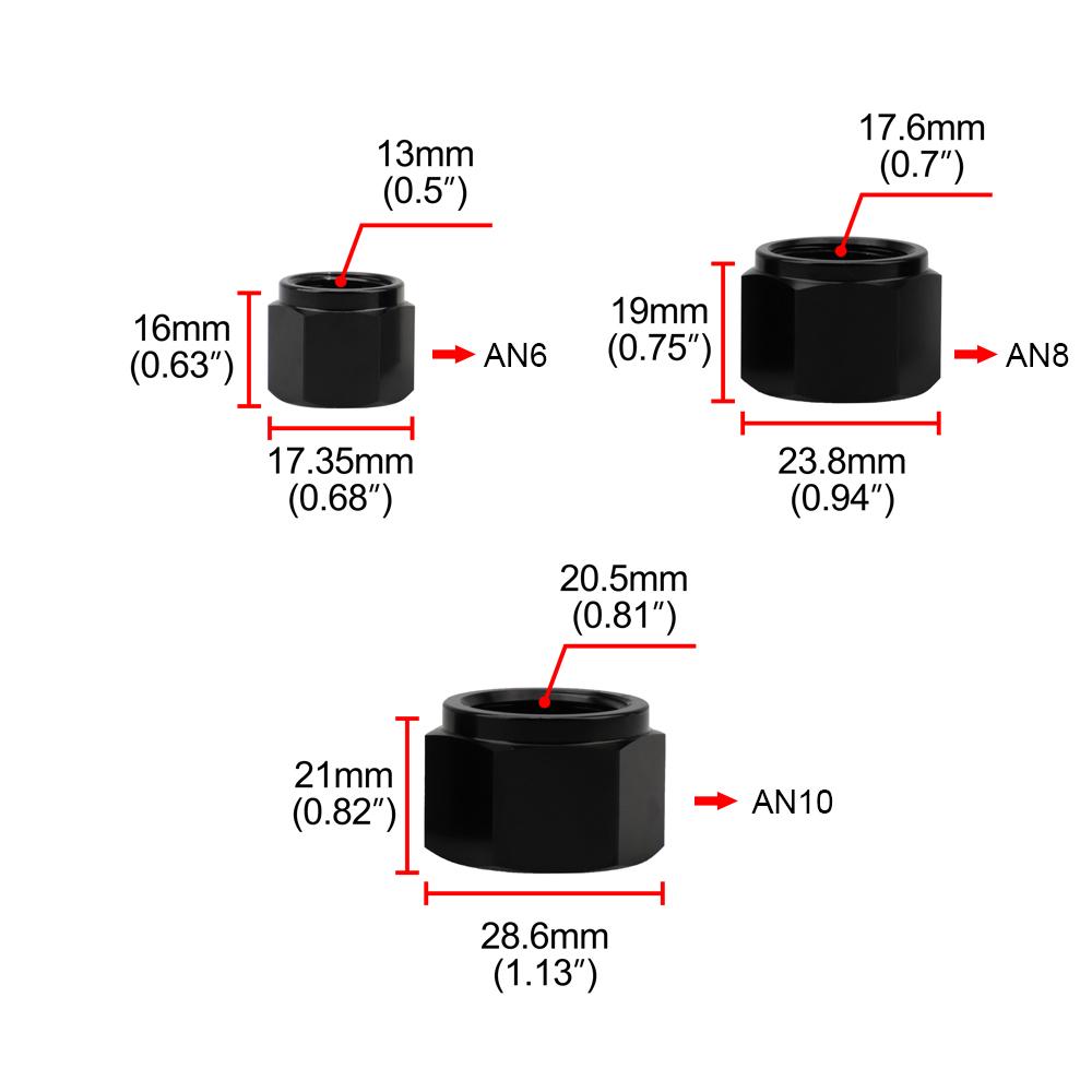 AN6 AN8 AN10 Female Thread Aluminum Pipe External Hex Head Flare fiting TUBE NUT End Cap Plug Fitting Coupler Connector Adapter
