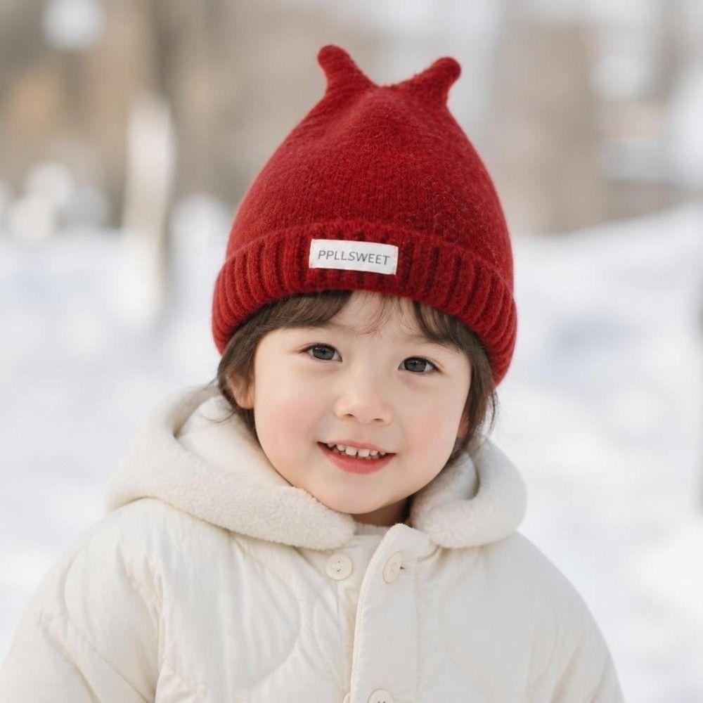 Windproof Toddler Knitted Beanie Antenna Detail Baby Knit Cap Durable Pull-On Hat Fall Winter Wear