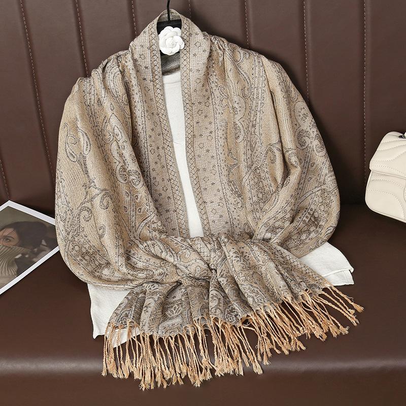 Жаккардовый шарф Ближневосточный Ретро Этнический стиль Шаль Бахрома Длинный шарф Теплый И Универсальный