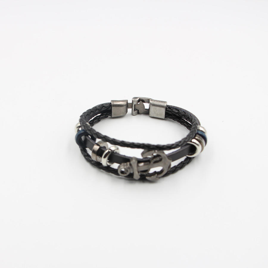 Men Fashion Cool PU Metal Anchor Bracelet Wristband Gifts Jewelry AVE