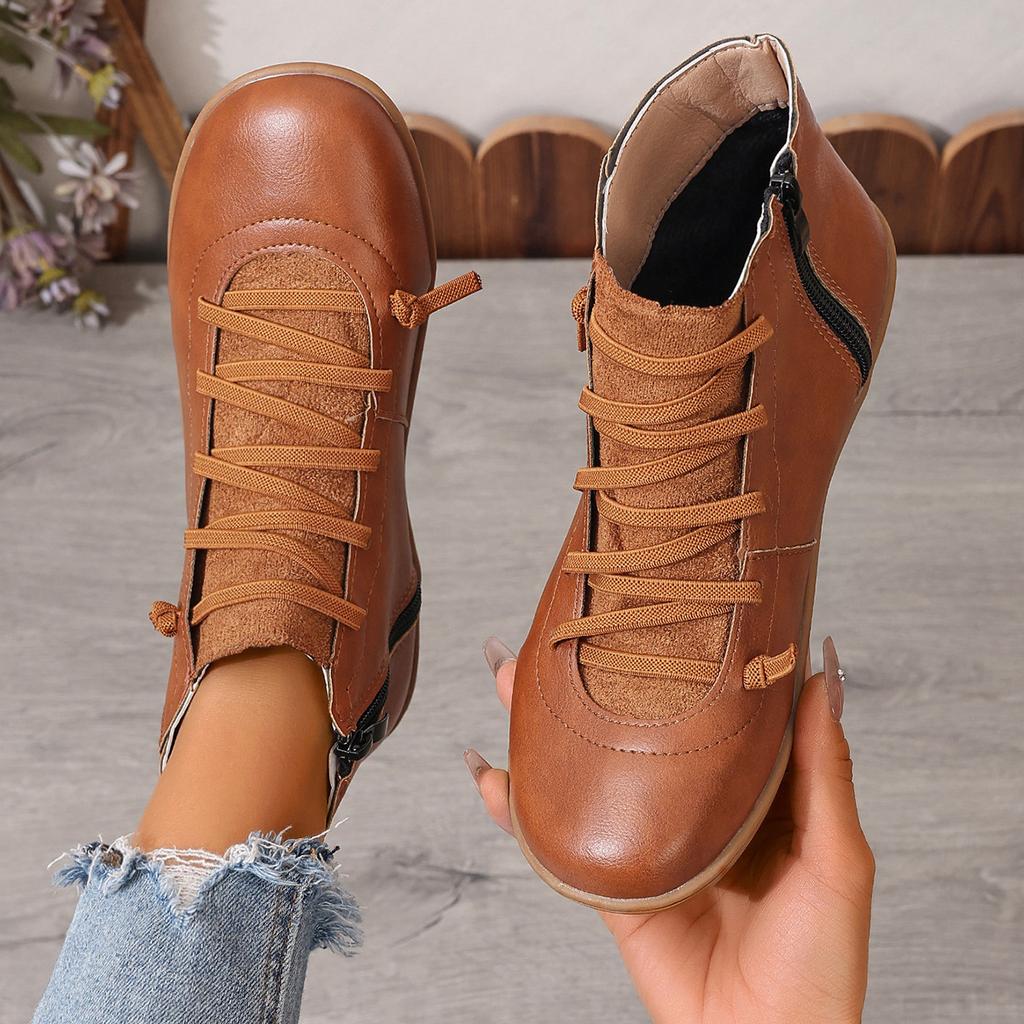 Boots Women Winter Ankle Flat Shoes Woman Short Vintage Boots with Fur for Women Lace Up Boots