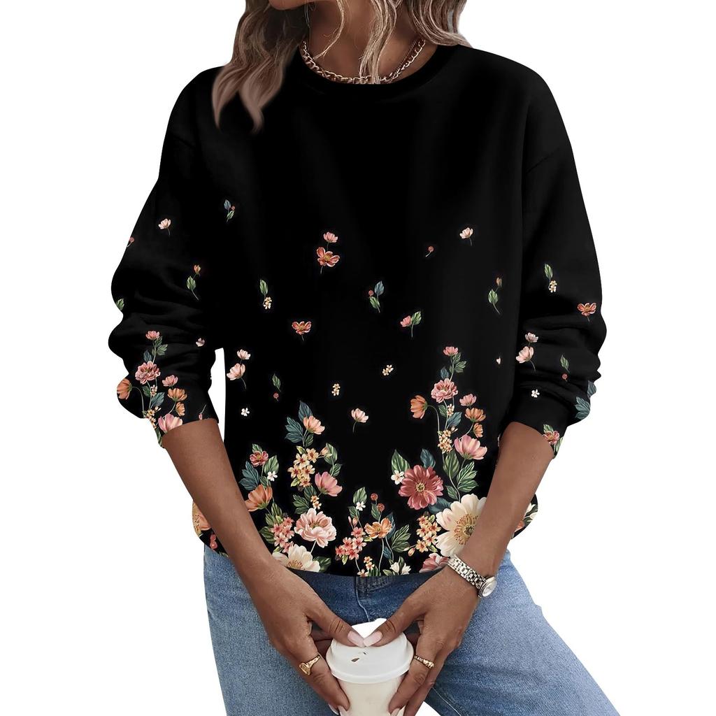 Женская осенне-зимняя повседневная толстовка с круглым вырезом и длинным рукавом с принтом