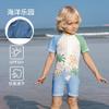 Boys Cartoon One Piece Swimsuit Short Sleeve UV Protection Quick Dry Summer Beach Vacation Swimwear For Kids