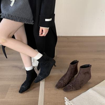 2025 новая осень и зима заостренный носок тонкий каблук средний каблук короткие ботильоны женская обувь низкий каблук тонкие ботильоны эластичные короткие ботильоны женские ботильоны