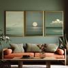 3pcs Frameless,Japandi Wall Art Minimalist Saint Green Poster Scandinavian Zen Decor Calm Sea View Printmaking Living Room Decor