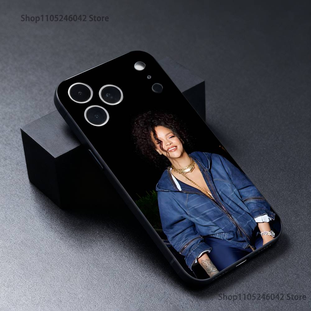 Чехол для телефона певицы R-Rihanna для iPhone 17,16,15,14,13,12,11,Pro,Max,Plus Черный Мягкий Чехол