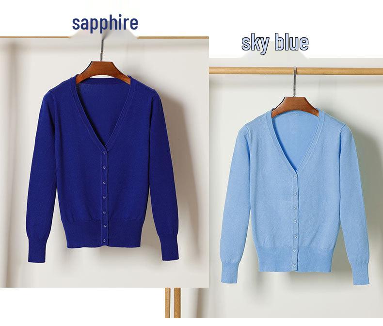 Корейский вязаный кардиган с V-образным вырезом: Женский топ с длинным рукавом, универсальный для весны и осени.