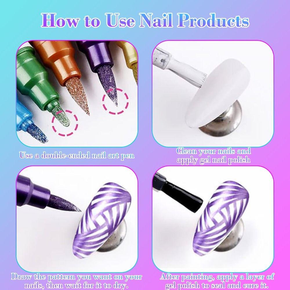 10/12 Colors Waterproof Nails Art Marker Pens Nail Brush Marker Sets  for Nail Decoration