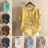 Women's New Fashion Linen Shirt Round Neck Short Sleeve Dragonfly Printed T-shirt Summer Ladies Casual Plus Size Blouse Tops