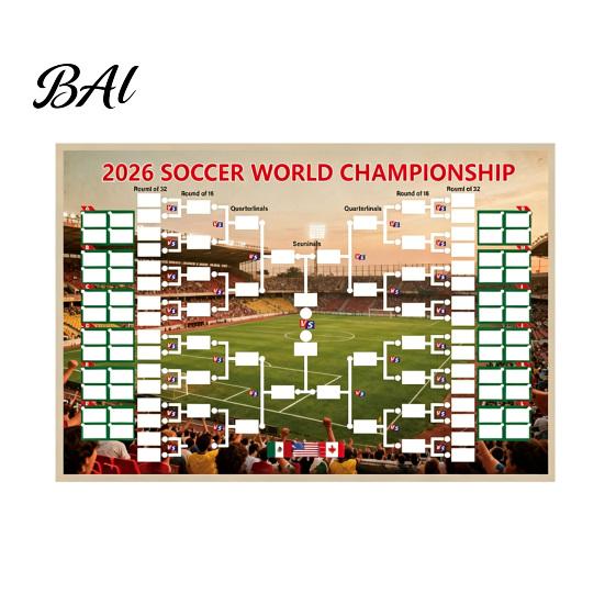 Long-term Use Sports Chart Soccer Wall Poster, Knockout Schedule And Finals Tracking Polyester Flag Flag, Reusable Waterproof Tapestry for Game