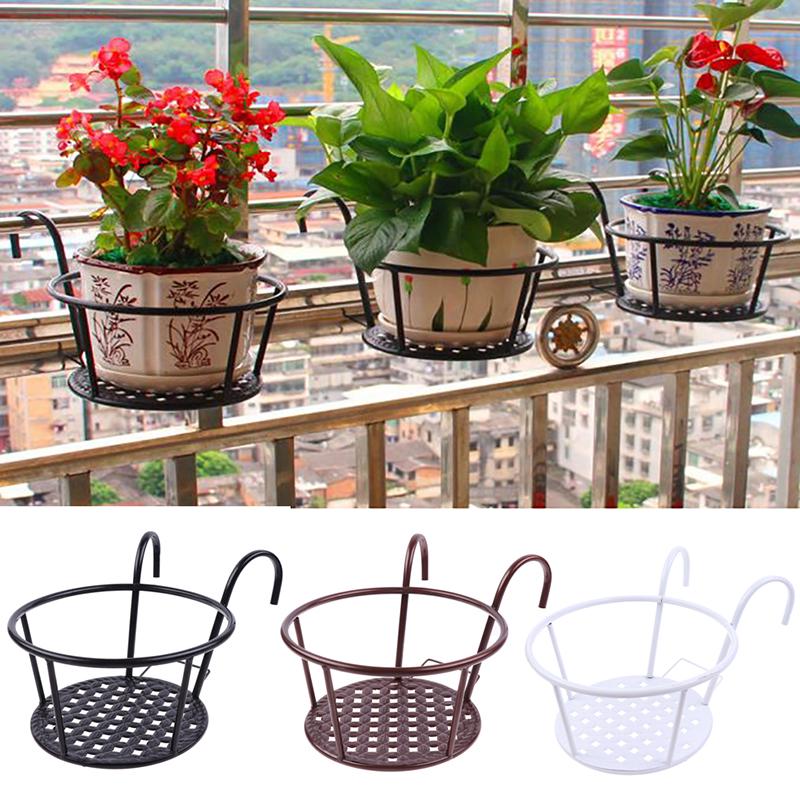 Outdoor Hanging Basket for Plant,Iron Racks Fence Balcony Round Flower Pot Decor,Plant Pots Hanging Planter