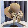 French Elegant Ribbon Bow Pearl Grass Hat Women's Summer Dome Sunscreen Travel Shade Versatile Eaves Hat