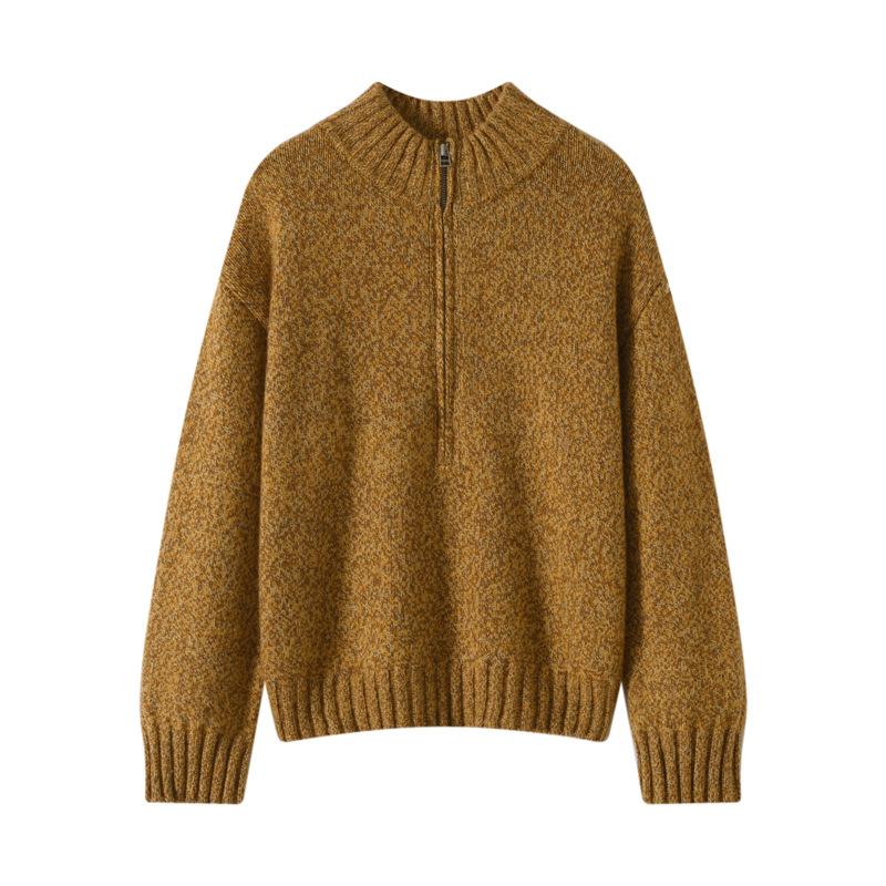 Autumn And Winter New Worsted Wool Half Turtleneck Half Zipper Knitted Sweater Flower Yarn Pullover Warm Bottoming Shirt Women