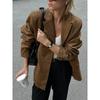Vintage Women Loose Suede Jackets 2024 Fashion Ladies Oversize Brown Faux Leather Outfit for Female HighStreet Chic Clothes Cute
