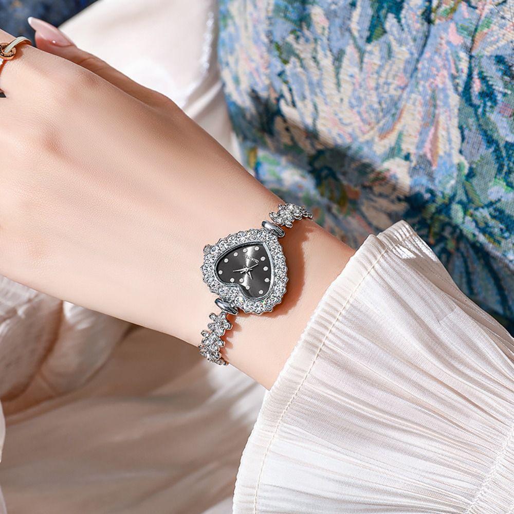 with Adjustable Bracelet Heart Shaped Watch Diamond Studded Watch Strap Wrist Decoration Gift